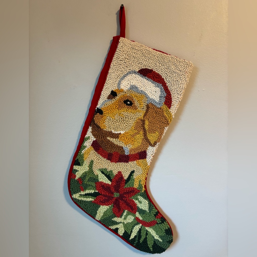 White Pine Labrador Retriever with Santa Hat Needlepoint Christmas Stocking